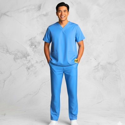 ชุดสครับสีฟ้าผ้าดีวาย