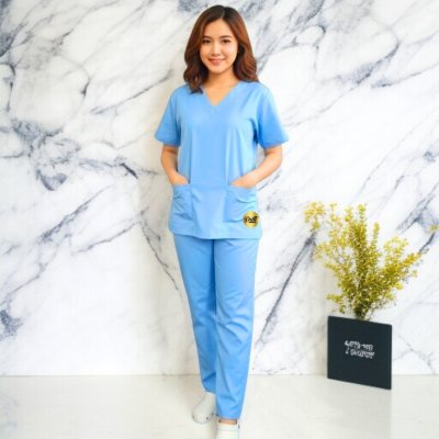 ชุดสครับสีฟ้า ผ้าโทเร 210 เส้น