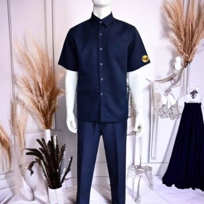 เสื้อซาฟารี แขนสั้น สีกรม