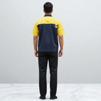 เสื้อช็อป แขนสั้น สีกรมต่อบ่าสีเหลือง
