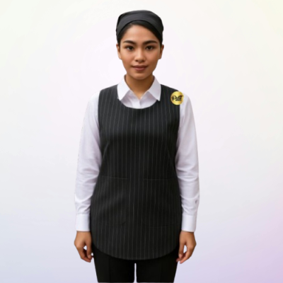 ผ้ากันเปื้อนสวมหัว ลายริ้วดำขาว