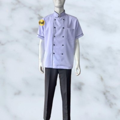 เสื้อกุ๊กสากล แขนสั้น สีขาวกุ๊นดำ