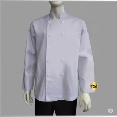 เสื้อเชฟสากล แขนยาว สีขาวล้วน