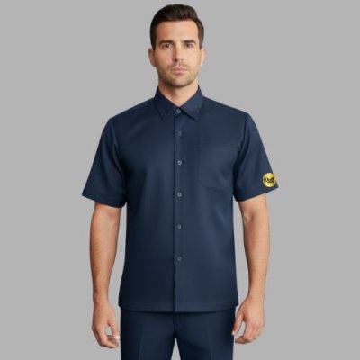 เสื้อซาฟารี แขนสั้น สีกรม