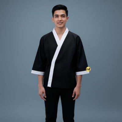 เสื้อเชฟญี่ปุ่น สีดำกุ๊นสีขาว