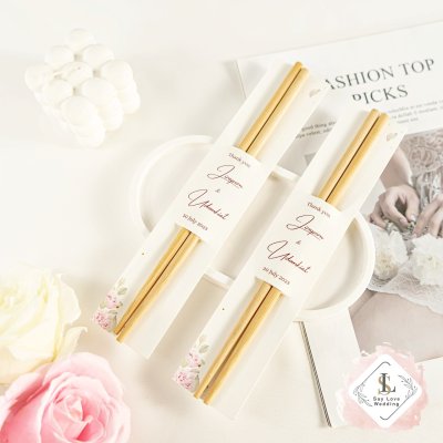 ตะเกียบไม้มินิมอลของชำร่วยงานแต่งความหมายดี