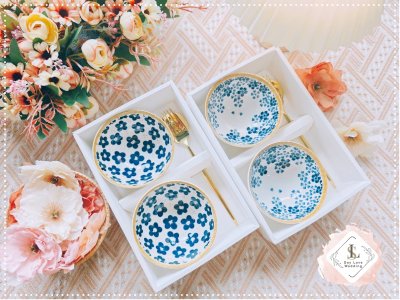 ของรับไหว้ ชุดชามญี่ปุ่นคู่พร้อมช้อนส้อมทอง