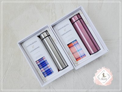 ของรับไหว้ กระบอกเก็บอุณหภูมิ คู่ ผ้าขาวม้า