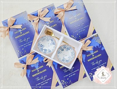 ของรับไหว้ ชุดชามญี่ปุ่นคู่พร้อมช้อนส้อมทอง