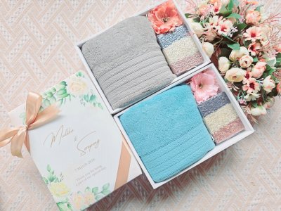 ชุดรับไหว้พรีเมี่ยม ผ้าเช็ดตัว Cotton พร้อมข้าว 3 กษัตริย์ ของรับไหว้ผู้ใหญ่ในงานแต่งที่มีความหมาย