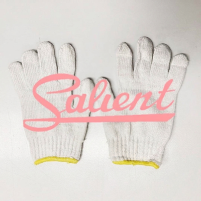 ถุงมือผ้าสีขาวขอบเหลือง 7 ขีด