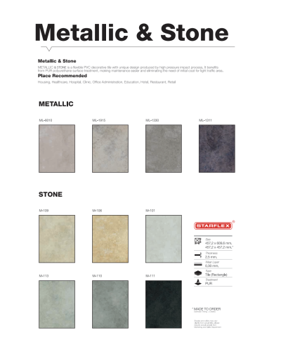 กระเบื้องยางแบบแผ่นลายหิน,เหล็ก Starflex รุ่น Metallic&Stone