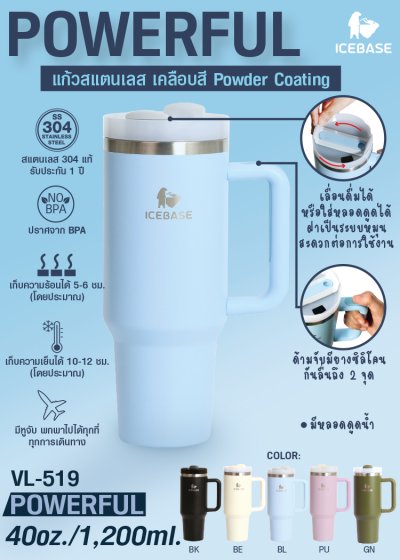 แก้วเก็บความเย็น  ขนาด 40 Oz. ความจุ 1200ML. รุ่น POWERFUL