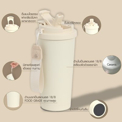 แก้วเก็บความเย็น เคลือบผิว CERAMIC ขนาด 17 Oz. ความจุ 500 ML. รุ่น TOSCANA