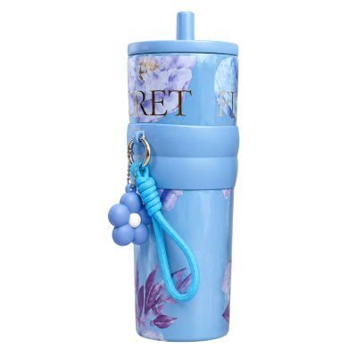 แก้วเก็บอุณหภูมิลายดอกไม้ สีฟ้า Stainless 18/8 เคลือบ (CERAMIC) ขนาด 23 Oz. ความจุ 710 ML. รุ่น BLOOMY