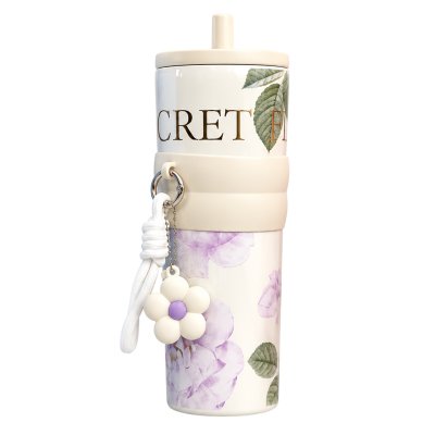 แก้วเก็บอุณหภูมิลายดอกไม้ สีเบจ Stainless 18/8 เคลือบ (CERAMIC) ขนาด 23 Oz. ความจุ 710 ML. รุ่น BLOOMY
