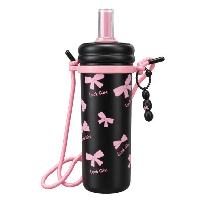 แก้วเก็บอุณหภูมิลายโบว์ ชมพู-ดำ สไตล์ Balletcore / Coquette วัสดุ Stainless 18/8 ขนาด 25 Oz. ความจุ 750 ML. รุ่น CHARMIE