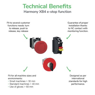 SCHNEIDER Harmony XB4 Emergency Stop Ø40mm Turn-to-Release (Metal) Model XB4BS8442