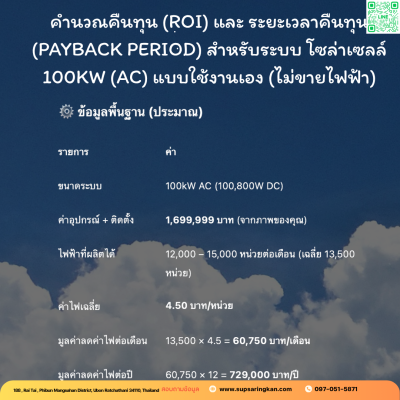 ชุดติดตั้งโซล่าเซลล์ 100kW ระบบ 3 เฟส | Solis + Jinko | SKE Solar
