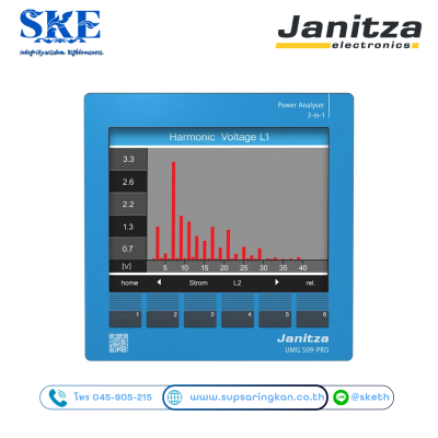 Janitza UMG 509-PRO เครื่องวิเคราะห์พลังงานและคุณภาพไฟฟ้าอเนกประสงค์ แสดงรายละเอียดอุปกรณ์และไดอะแกรมการติดตั้งโดยทีมงาน SKE