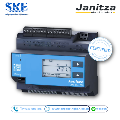 เครื่องวิเคราะห์พลังงานไฟฟ้า Janitza UMG 604-PRO พร้อมฟังก์ชัน PLC และการเชื่อมต่อ Ethernet สำหรับระบบโซลาร์เซลล์ โดย SKE