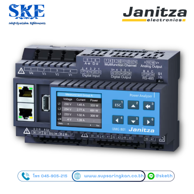 เครื่องวิเคราะห์พลังงานและคุณภาพไฟฟ้า Janitza UMG 801 พร้อมโมดูลขยายการเชื่อมต่อ สำหรับระบบโซลาร์เซลล์ขนาดใหญ่โดย SKE