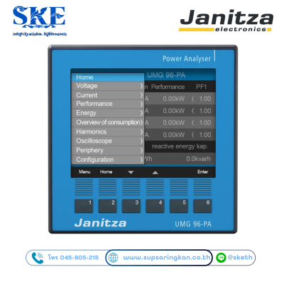 ข้อมูลทางเทคนิคและรายละเอียดการติดตั้ง Janitza UMG 96-PA อุปกรณ์วัดและวิเคราะห์ค่าพลังงานไฟฟ้าความแม่นยำสูง เหมาะสำหรับระบบ Solar Rooftop และโรงงานอุตสาหกรรมที่ต้องการบริหารจัดการพลังงานอย่างมีประสิทธิภาพ พร้อมฟังก์ชันการวัดค่า Harmonic และการแสดงผลที่ชัด