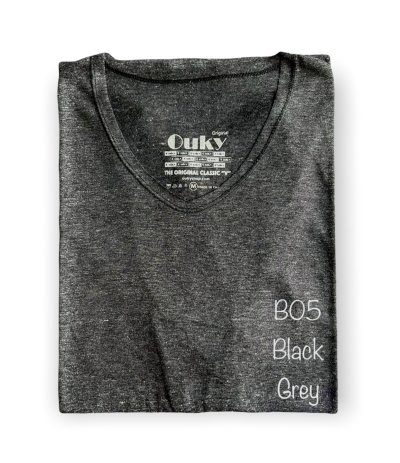 Black Grey (สีเทาดำ) เสื้อยืดคอวีเปลือย ดีไซน์สวย เนื้อผ้าบางเบา เนื้อผ้านุ่มสวมใส่สบาย ระบายอากาศดี ไม่ร้อนอบอ้าว