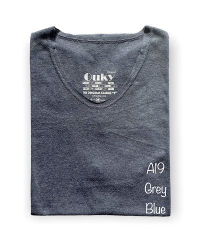 Grey Blue (สีเทาอากาศ) เสื้อยืดคอวีเปลือย ดีไซน์สวย เนื้อผ้าบางเบา เนื้อผ้านุ่มสวมใส่สบาย ระบายอากาศดี ไม่ร้อนอบอ้าว