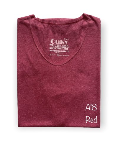 Red (สีแดง) เสื้อยืดคอวีเปลือย ดีไซน์สวย เนื้อผ้าบางเบา เนื้อผ้านุ่มสวมใส่สบาย ระบายอากาศดี ไม่ร้อนอบอ้าว