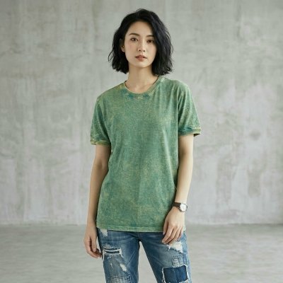 Moss Supper rib (สีเขียวหม่นฟอกเอซิด) ผ้าฟอกคอกลมผลิตจากผ้าฝ้าย 100% ให้ความรู้สึกนุ่มฟู เบาสบาย เป็นมิตรต่อผิวกาย ระบายอากาศดีไม่เหนียวติดตัว