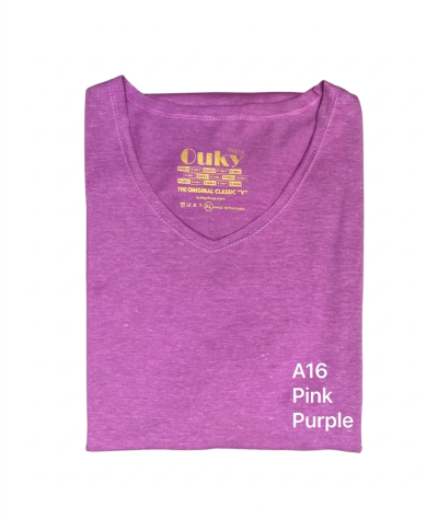 Pink Purple (สีชมพูอมม่วง) เสื้อยืดคอวีเปลือย ดีไซส์สวย เนื้อผ้าบางเบา เนื้อผ้านุ่มสวมใส่สบาย ระบายอากาศดี ไม่ร้อนอบอ้าว ไซส์มาตรฐานไม่จกตา
