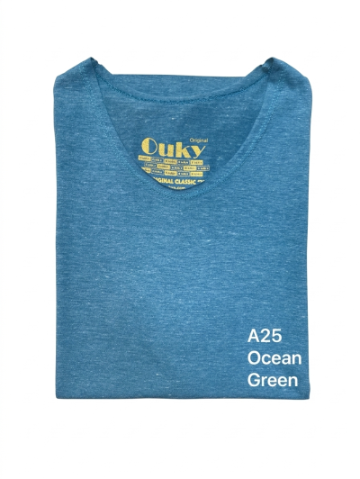Ocean Green (สีเขียวทะเล) เสื้อยืดคอวีเปลือย ดีไซส์สวย เนื้อผ้าบางเบา เนื้อผ้านุ่มสวมใส่สบาย ระบายอากาศดี ไม่ร้อนอบอ้าว ไซส์มาตรฐานไม่จกตา