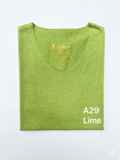 Lime (สีเขียวมะนาว) เสื้อยืดคอวีเปลือย ดีไซส์สวย เนื้อผ้าบางเบา เนื้อผ้านุ่มสวมใส่สบาย ระบายอากาศดี ไม่ร้อนอบอ้าว ไซส์มาตรฐานไม่จกตา