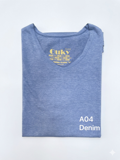 Denim (สียีนส์) เสื้อยืดคอวีเปลือย ดีไซน์สวย เนื้อผ้าบางเบา เนื้อผ้านุ่มสวมใส่สบาย ระบายอากาศดี ไม่ร้อนอบอ้าว