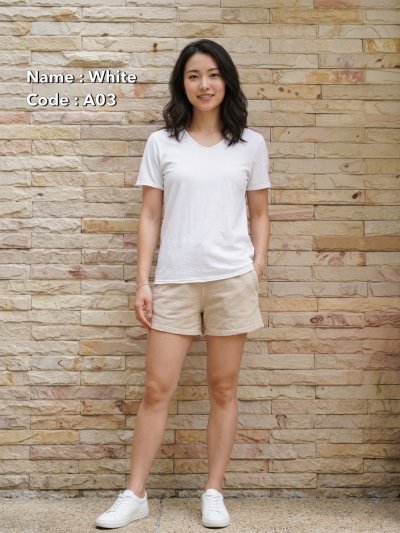 White (สีขาว) เสื้อยืดคอวีเปลือย ดีไซน์สวย เนื้อผ้าบางเบา เนื้อผ้านุ่มสวมใส่สบาย ระบายอากาศดี ไม่ร้อนอบอ้าว