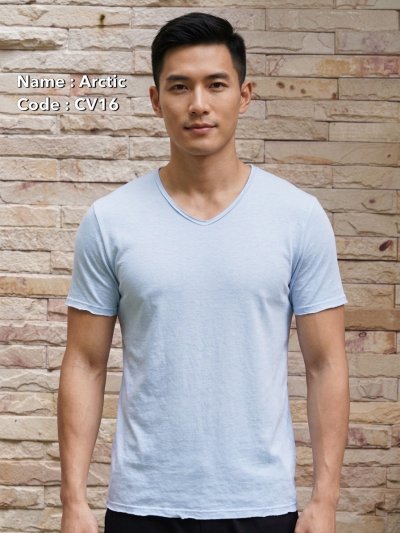 Arctic (สีฟ้าอ่อน) เสื้อยืดคอวีเปลือย ดีไซส์สวย เนื้อผ้าบางเบา เนื้อผ้านุ่มสวมใส่สบาย ระบายอากาศดี ไม่ร้อนอบอ้าว ไซส์มาตรฐานไม่จกตา