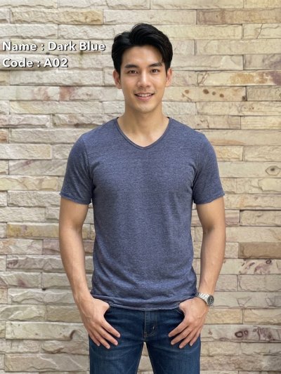 Dark Blue(สีกรม) เสื้อยืดคอวีเปลือย ดีไซน์สวย เนื้อผ้าบางเบา เนื้อผ้านุ่มสวมใส่สบาย ระบายอากาศดี ไม่ร้อนอบอ้าว