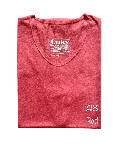 Red (สีแดง) เสื้อยืดคอวีเปลือย ดีไซน์สวย เนื้อผ้าบางเบา เนื้อผ้านุ่มสวมใส่สบาย ระบายอากาศดี ไม่ร้อนอบอ้าว