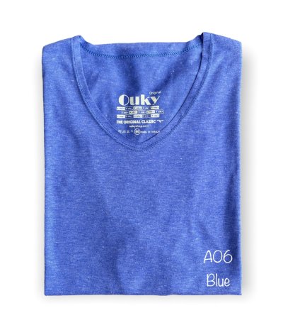 ฺBlue (สีน้ำเงิน) เสื้อยืดคอวีเปลือย ดีไซน์สวย เนื้อผ้าบางเบา เนื้อผ้านุ่มสวมใส่สบาย ระบายอากาศดี ไม่ร้อนอบอ้าว