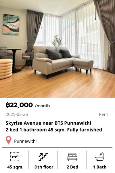 Skyrise Avenue near BTS Punnawithi 45 sqm.