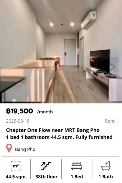 Chapter One Flow near MRT Bang Pho 44.5 sqm.