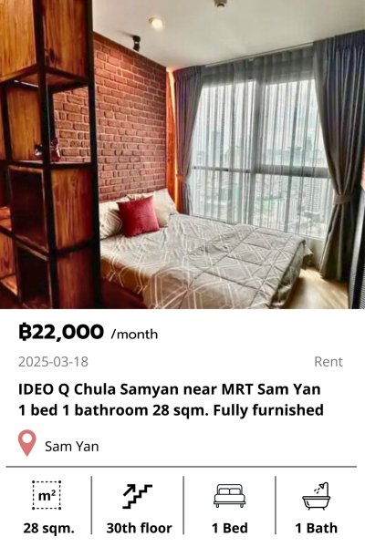 IDEO Q Chula Samyan near MRT Sam Yan 28 sqm.