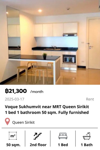 Voque Sukhumvit 16 near MRT Queen Sirikit 50 sqm.