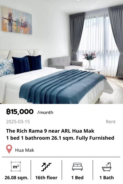 The Rich Rama 9 near ARL Hua Mak 26.08 sqm.