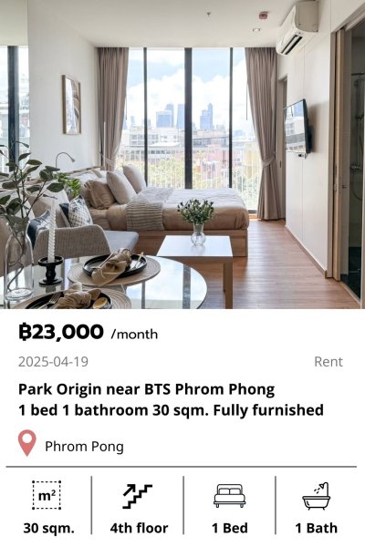 Park Origin near BTS Phrom Phong 30 sqm.