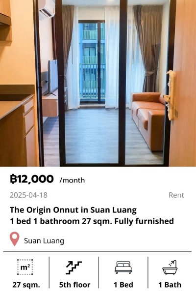 The Origin Onnut in Suan Luang 27 sqm. 1 bed 1 bathroom
