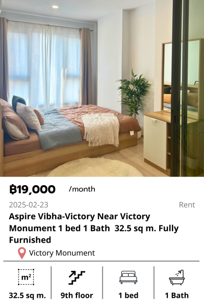 Aspire Vibha-Victory Near Victory Monument 1 bed 1 Bath  32.5 sq m. Fully Furnished