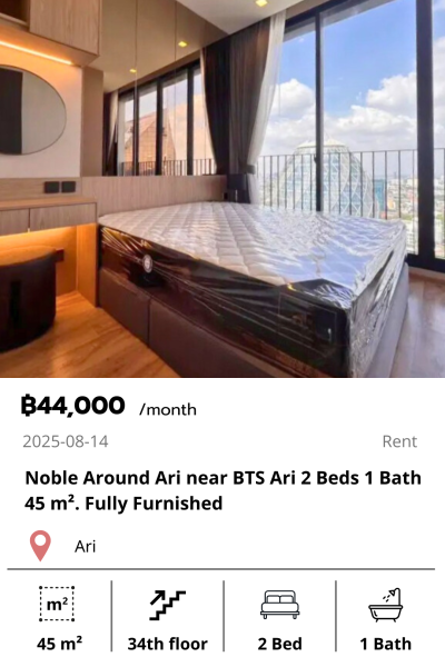 Noble Around Ari near BTS Ari 2 Beds 1 Bath 45 m². Fully Furnished
