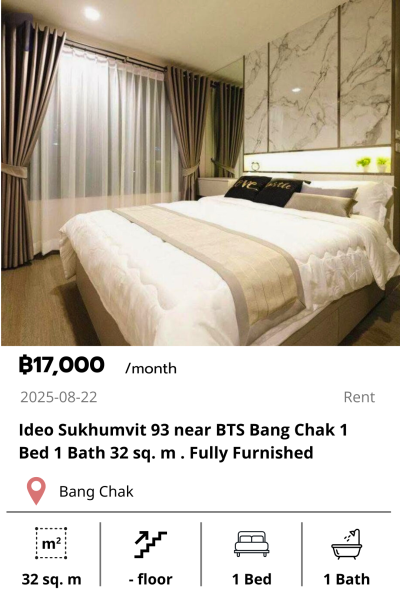 Ideo Sukhumvit 93 near BTS Bang Chak 1 Bed 1 Bath 32 sq. m . Fully Furnished